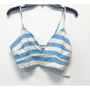 A New Day Women's Beach Bungalow Linen Bralette Tank Top Blue White Striped Lg